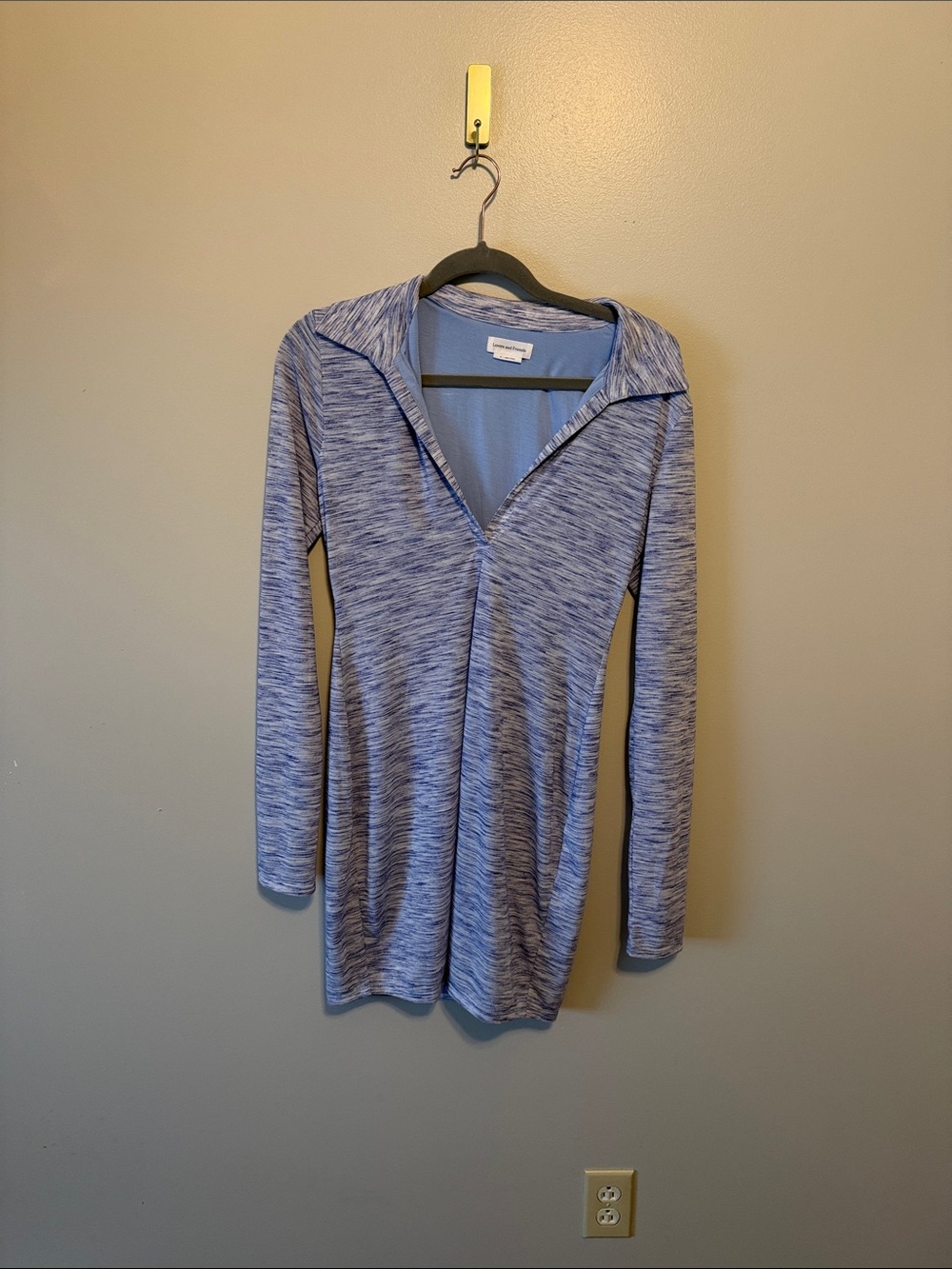 Lovers + Friends Blue Long Sleeve Heathered Shirt Mini Dress Like New